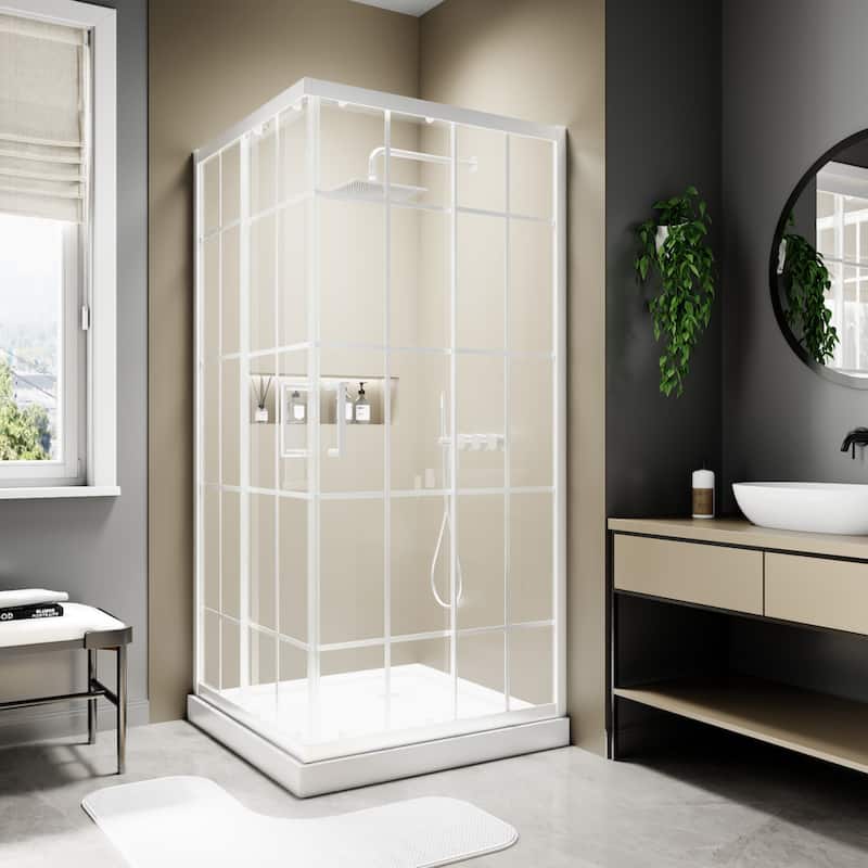 Modland 36'' x 71'' Corner Sliding Shower Door - Self-Cleaning Glass, Magnetic Seal, Matte Black / White