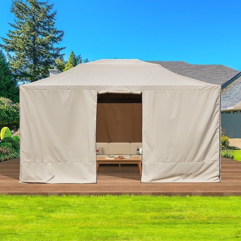 Winter Gazebo Cover with Sidewalls, Waterproof Outdoor Enclosure for Hardtop Gazebos, Beige