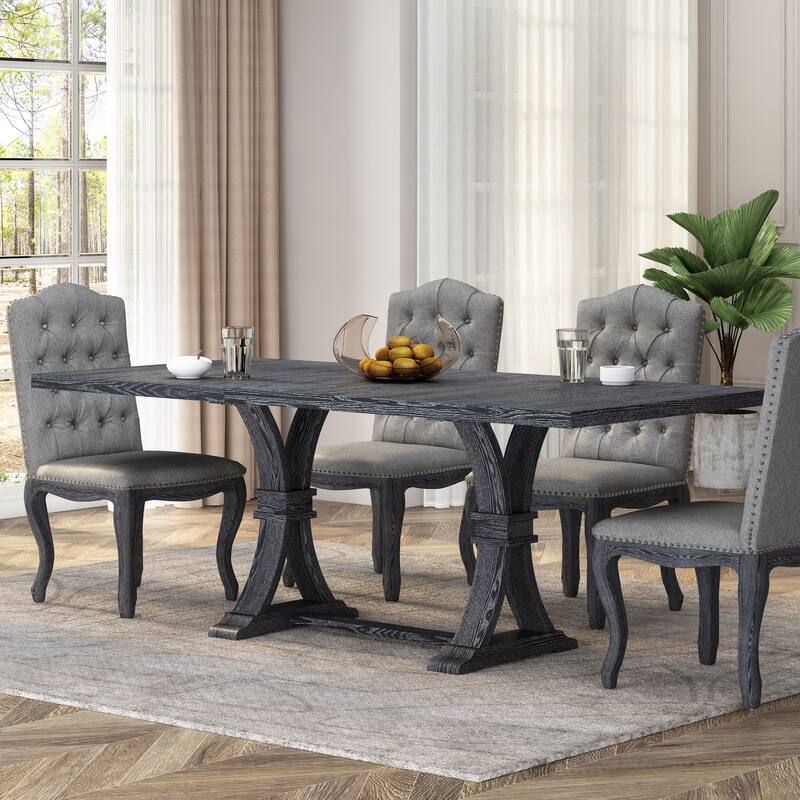 Christopher Knight Home - Rustic Extendable Dining Table with Rubberwood X-Frame Base and Extension Leaf - Grey