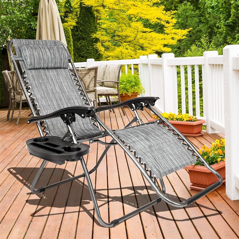 Set Of 2 Zero Gravity Chair, Patio Folding Lawn Outdoor Lounge Camp Reclining Lounge Chair for Poolside Backyard and Beach