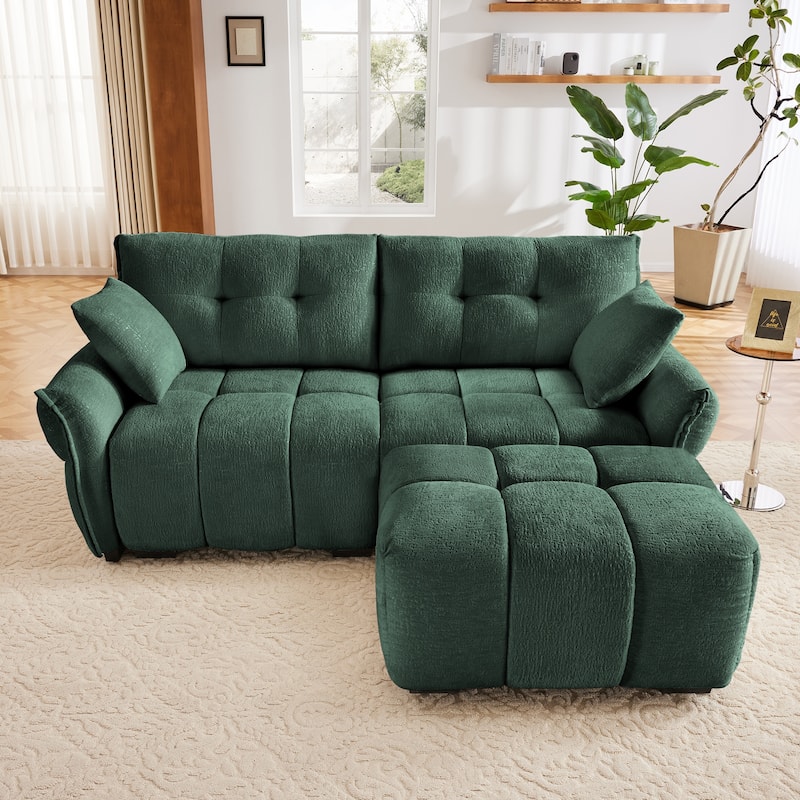 Modular 4-Seat Chenille Sofa Set with 2 Ottomans, High-Resilience Cushions and Solid Wood Frame