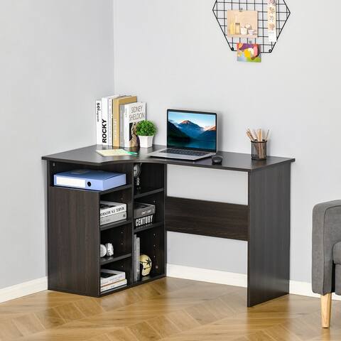 HOMCOM L-Shaped Corner Home Office Computer Desk, Study Table PC Workstation with Storage Shelf
