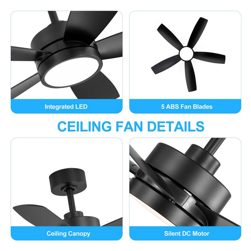 Breezary 65"/52"/42" 5-Blade LED Ceiling Fan with Light Kit and Remote
