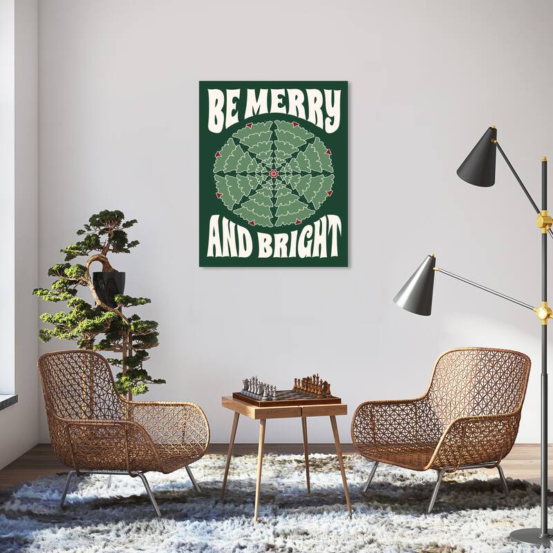 Wynwood Studio Canvas Holiday and Seasonal Be Merry and bright Pavillion Green Modern & Contemporary Wall Art Canvas Print - 30 x 36