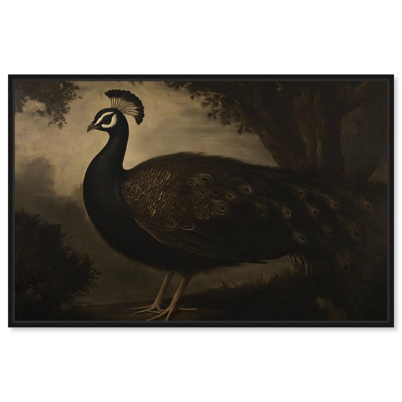 Peacock in Monotone Canvas by Art Remedy - 24" x 16" - Black