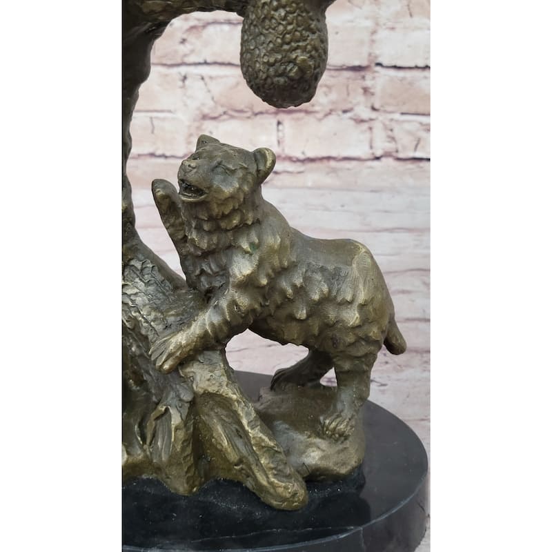 Bear Family Looking For Honey Bronze Statue Sculpture Art Decor Marble Base
