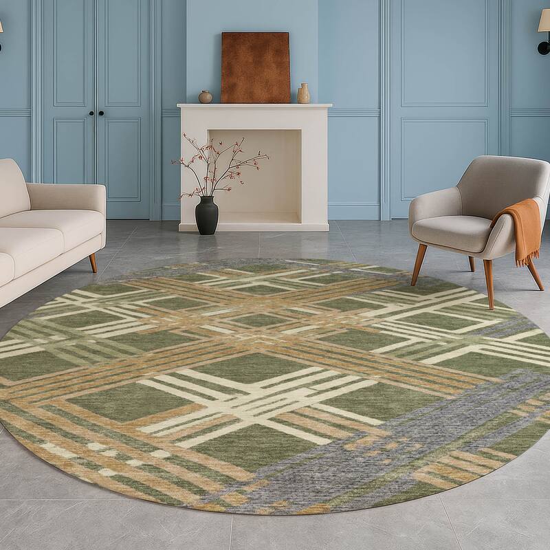 Machine Washable Indoor/ Outdoor Modern Trellis Chantille Rug