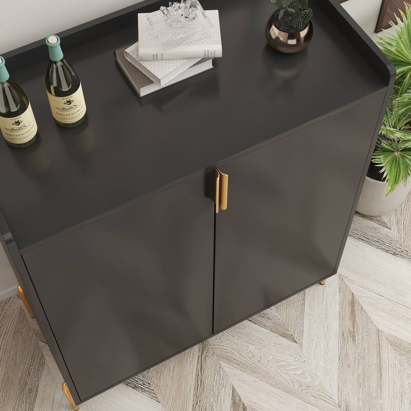 2 doors home wine bar cabinet with wine rack & adjustable storage shelf, modern sideboard with soft-closing hinge
