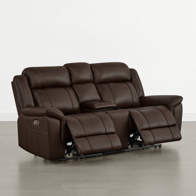 Spruce & Spring Genuine Leather Power Reclining Sofa with Optional Console & Flip-Down Table