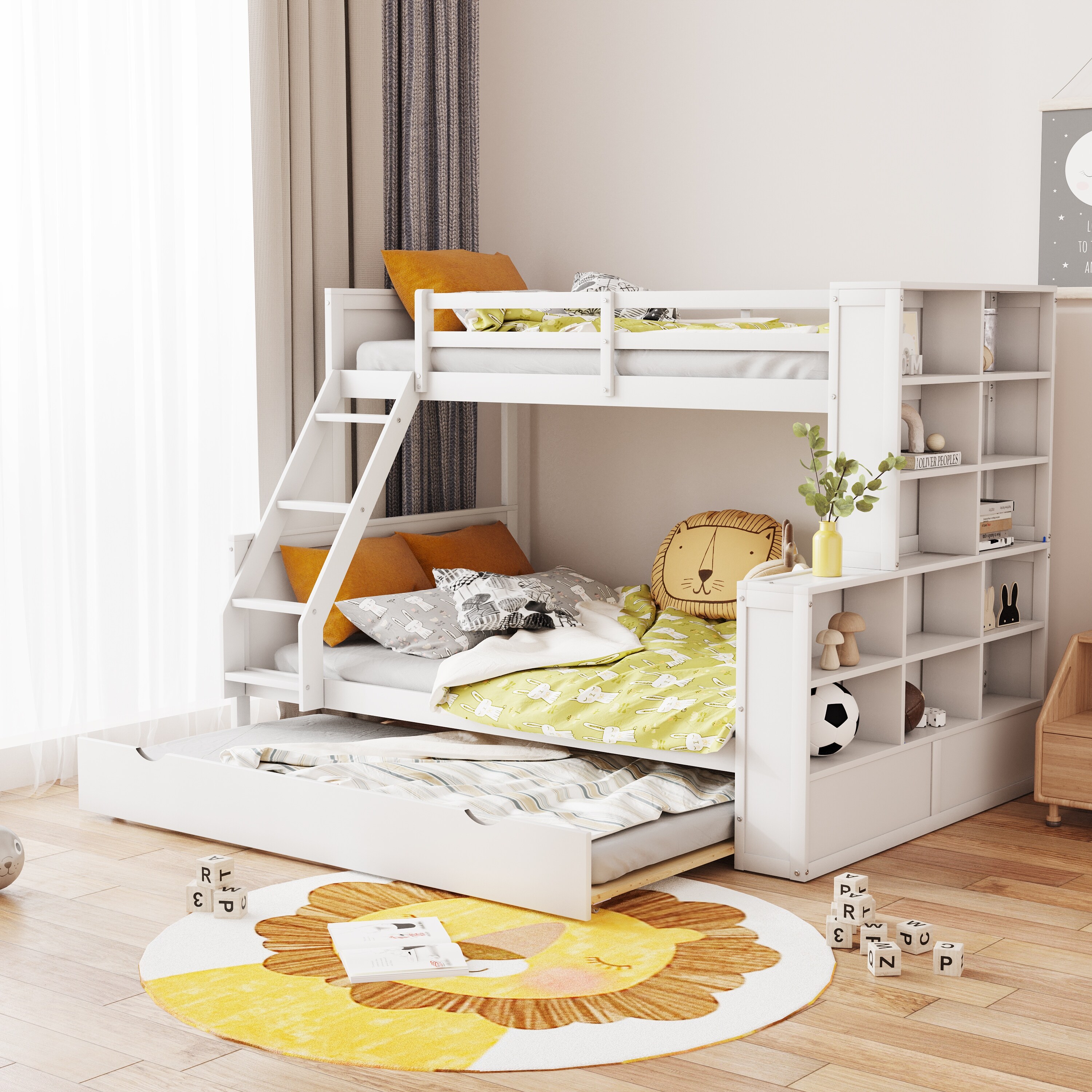 Hazzard twin over full bed sale with trundle and shelves