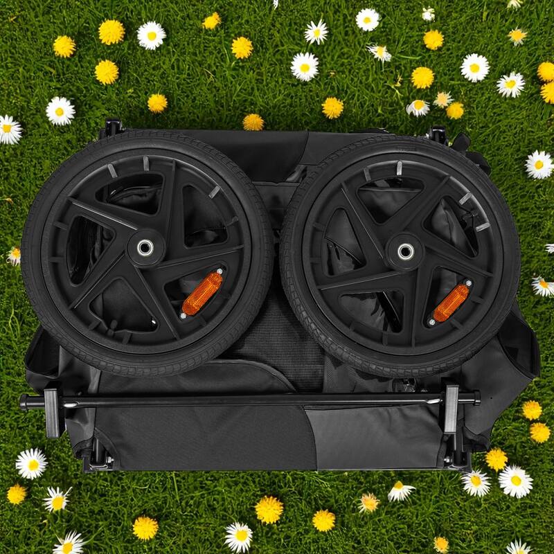 Heavy Duty Collapsible Pet Bike Trailer with 16" Wheels, Foldable Dog Bicycle Carrier Cart with Hitch & Reflectors