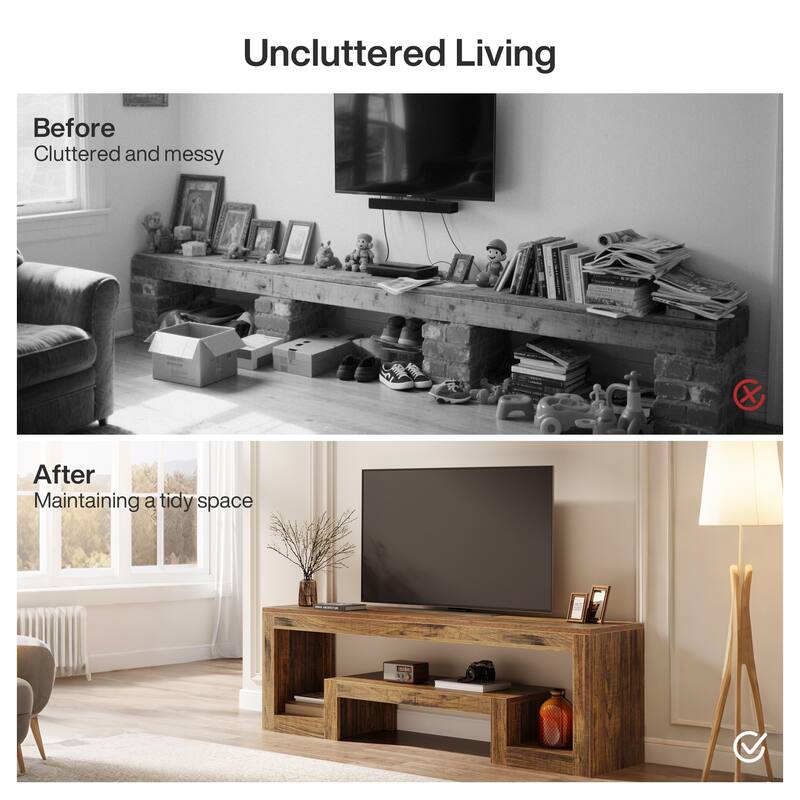 63" Farmhouse TV Stand, Vintage Entertainment Center with Storage