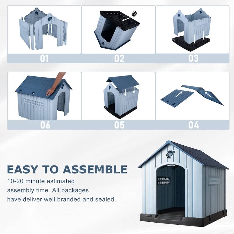 BOSSIN Insulated Dog House, Outdoor & Indoor Use with Elevated Floor, Waterproof & Durable Plastic Design for All Size Dogs