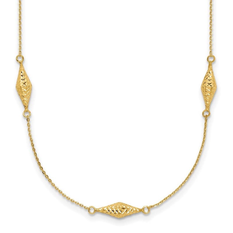 Curata 3mm 14k Polished Diamond Cut Tiny Puffed Marquise station Necklace, 18"