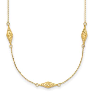 Curata 3mm 14k Polished Diamond Cut Tiny Puffed Marquise station Necklace, 18"