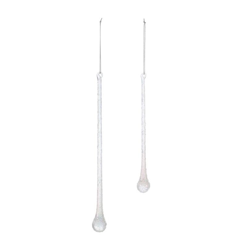Clear Glass Iridescent Beaded Drop Ornaments Set of 12 with String Hangers - 0.75” x 0.75” x 9” (L x W x H)