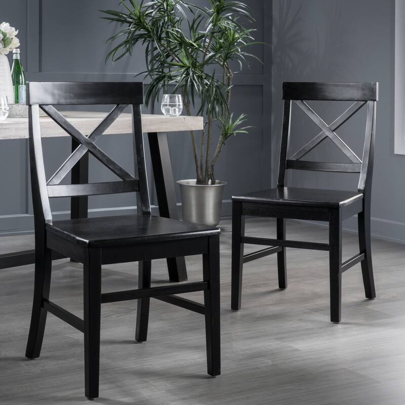 Acacia Wood Dining Chairs, White Cross Back Chairs (Set of 2)