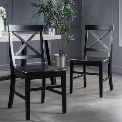 Set of 2 Black Finish Cross Back Chair, Cottage Rustic Dining Room Furniture Chair Acacia Wood