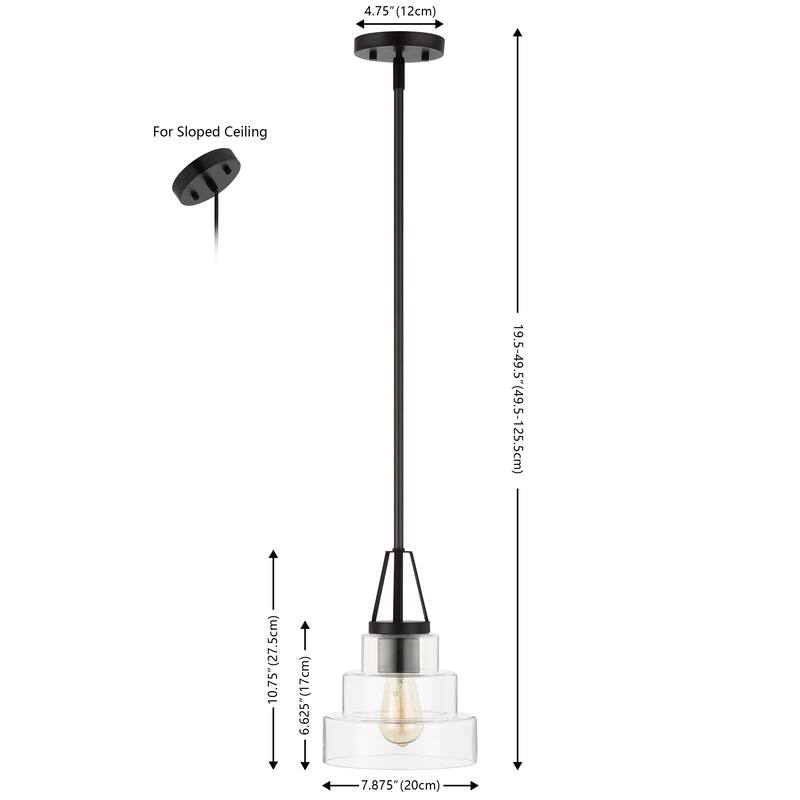 SAFAVIEH Lighting Catrien 8" Modern & Contemporary Pendant - 8" W x 8" D x 50" H - Clear/Black - 8Wx8Dx50H