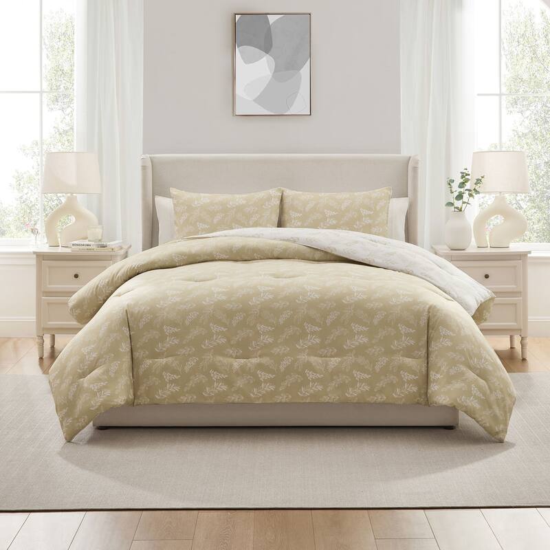 Empyrean 3PC Reversible Botanical Printed Comforter Bedding Set - Oatmeal - Full