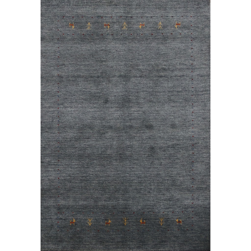 Hand Knotted Oriental 100% Wool Carpet Tribal Animal Pictorial Greys & Charcoal Gabbeh Area Rug - 7' 6'' X 5' 5''