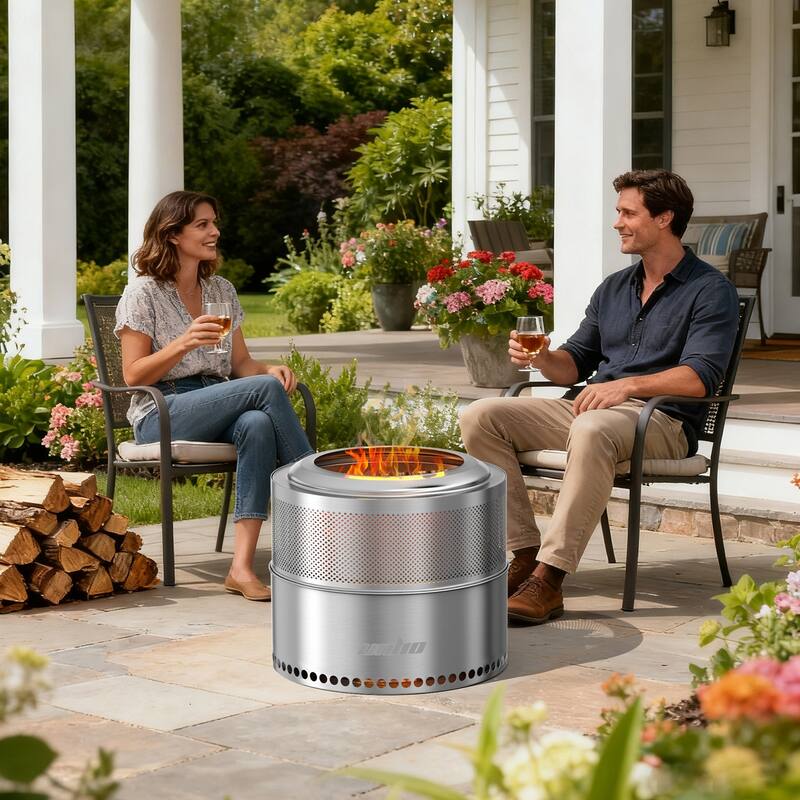 Large Smokeless Stainless Steel Camping Fire Pit Outdoor Firewood Burner Stove with Carry Bag - 19.68x16.33 in