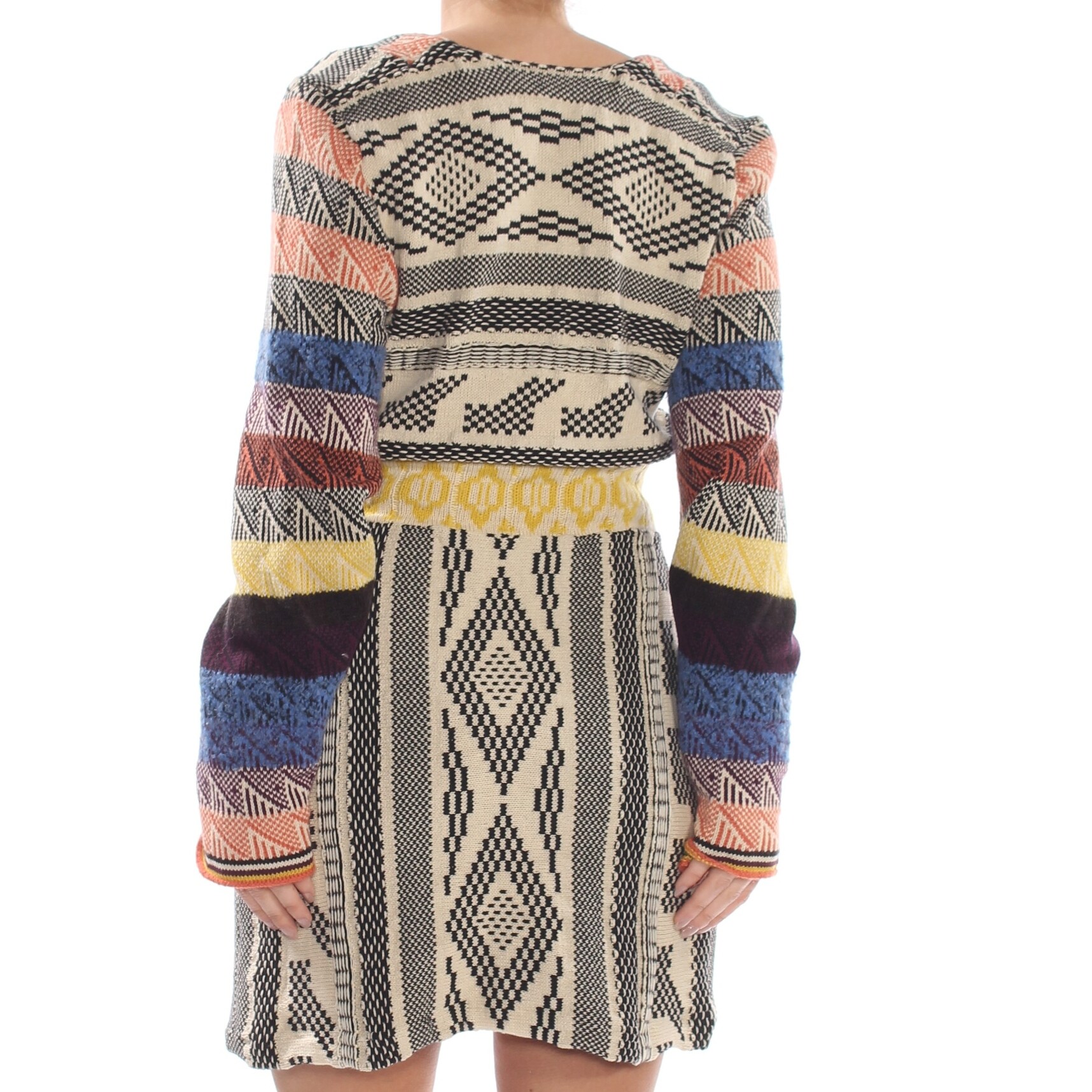 Shop Free People Womens Beige Sweater Patchwork Long Sleeve V Neck