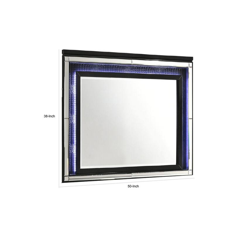 Kya 38 x 50 Vanity Dresser Mirror with Built In LED Lighting, Glam Black