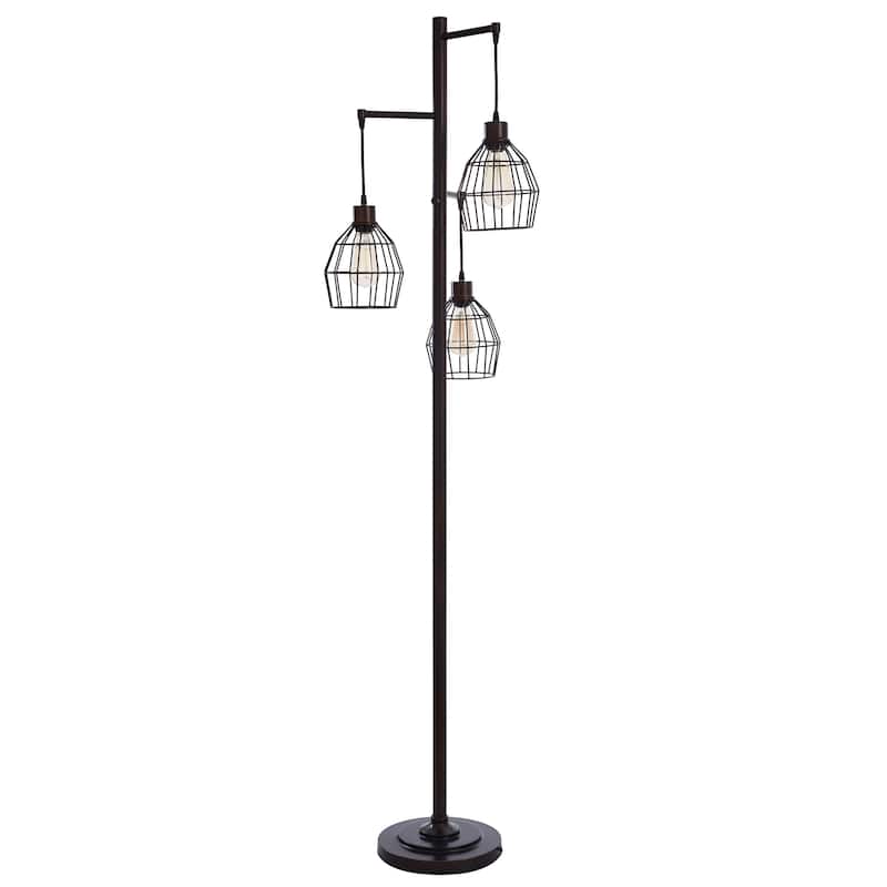 Carbon Loft Memnet 3-light Caged Wire Pendant Floor Lamp - Black