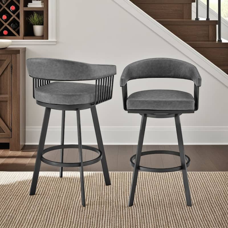 Chelsea Modern Swivel Barstool, Upholstered Counter Height Chair with Metal Frame - Vintage Gray and Black - Bar Height