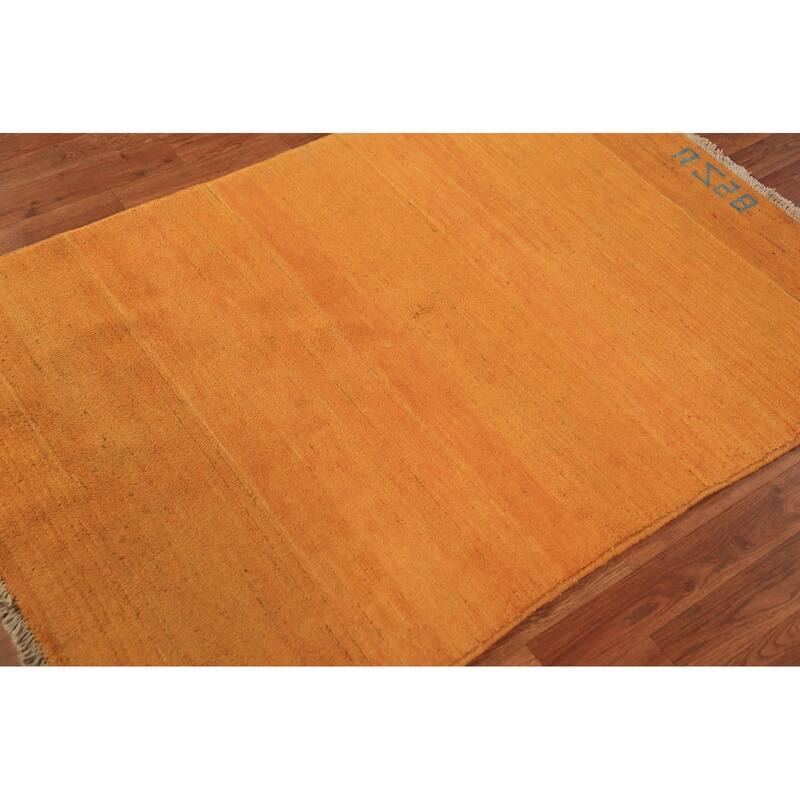 Gabbeh Modern Rug Hand-Knotted Striped Wool Carpet - 3'5" x 4'11"