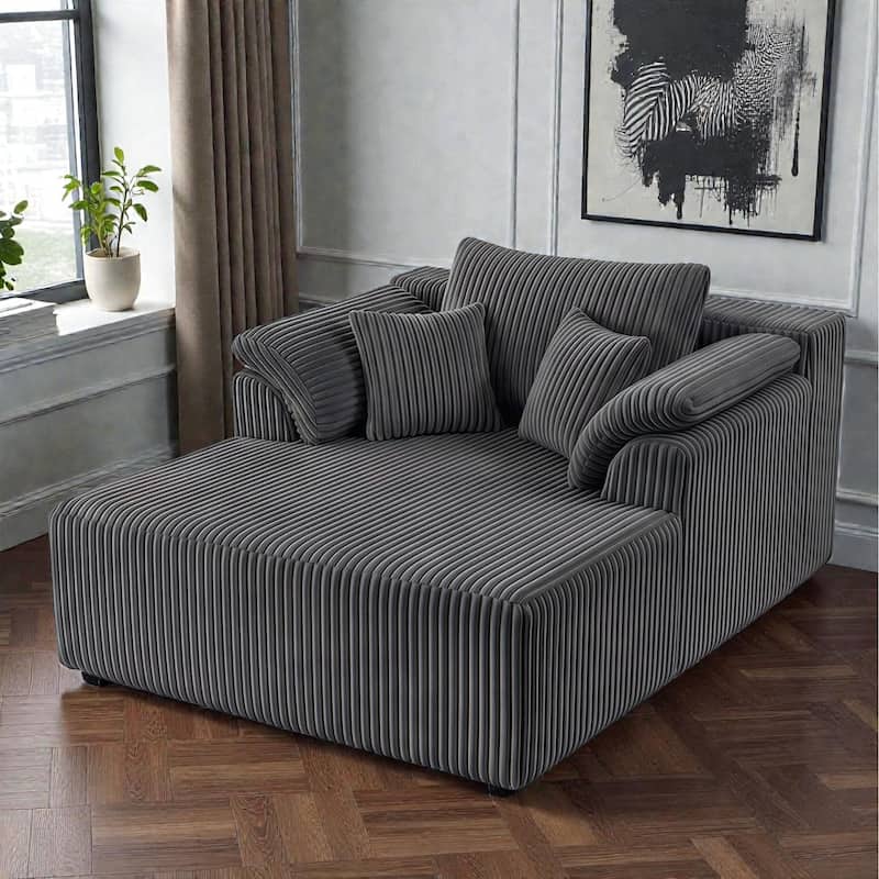 60 Inch Chaise Lounge Chair Indoor, Oversized Corduroy Boneless Sofa Bed with Deep Seat, No Assembly Required