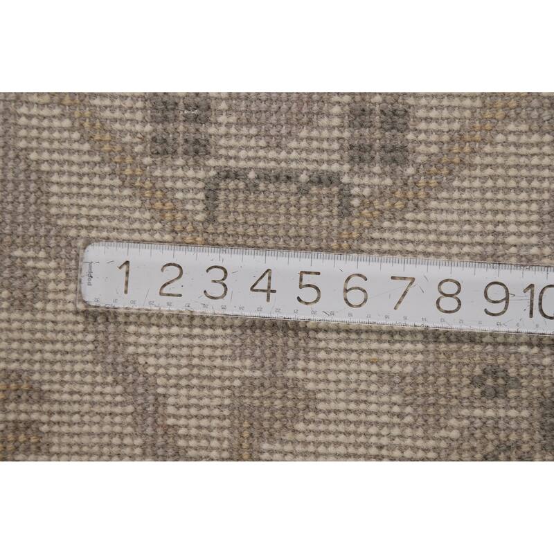 Earth Tone Oushak Indian Area Rug Handmade Beige Wool Carpet - 8'11" x 11'10"