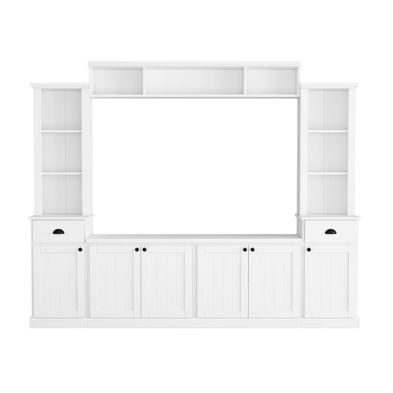Minimalist Entertainment Wall Unit with Bridge for 75" TVs & Adjustable Shelves