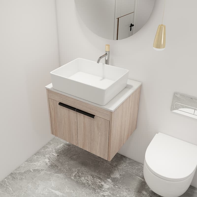 Malwee 24"/30" Floating Bathroom Vanity, Wall Mounted Bathroom Vanity with Ceramic Sink,Soft Close Doors