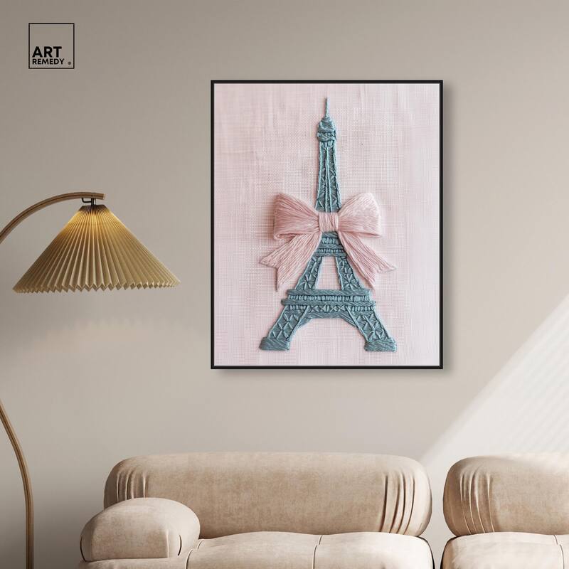 Stitched Eiffel Tower Bow Canvas by Art Remedy
