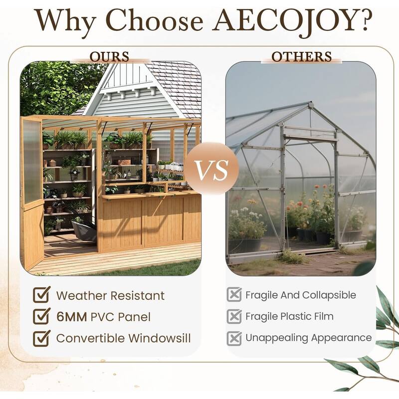 AECOJOY Heavy Duty Wood Greenhouse, Greenhouses for Outdoors with Openable Window & Lockable Door