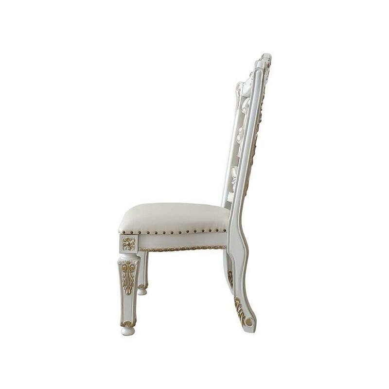 Jess 27 Inch Dining Chair, Nailhead Trim, Set of 2, Faux Leather, White