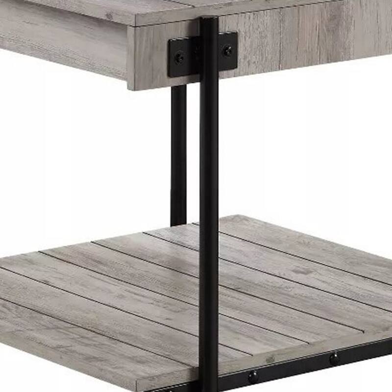 23.62 in. Gray and Black Square Wood End Table, Sturdy Build End Side Table for Living Rooms