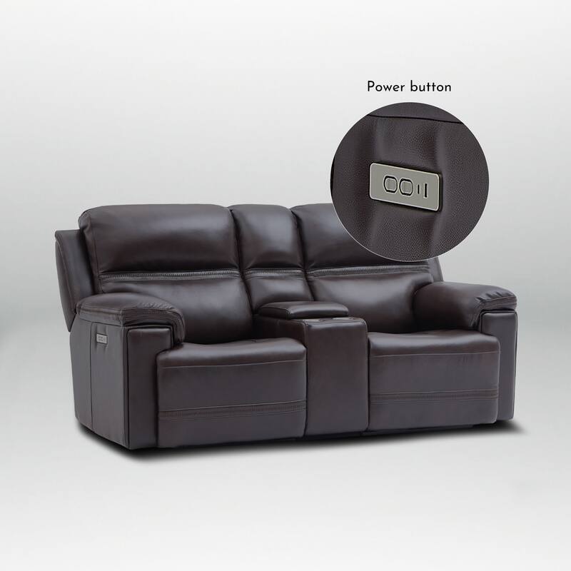 Genuine Leather Dual Power LoveSeat with Console, Adjustable Headrest, Footrest, USB/Type-C & Zero Gravity