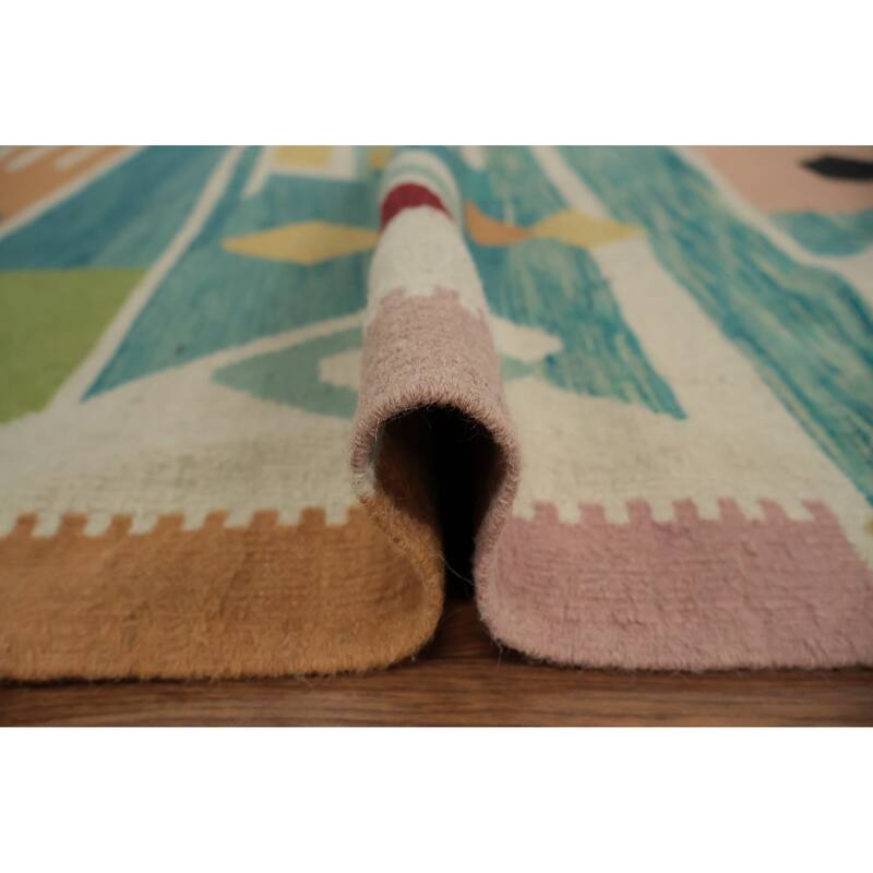Hand Woven Oriental 100% Wool Carpet Southwestern Tribal Multi-Colored Kilim Area Rug - 11' 6'' X 8' 2''