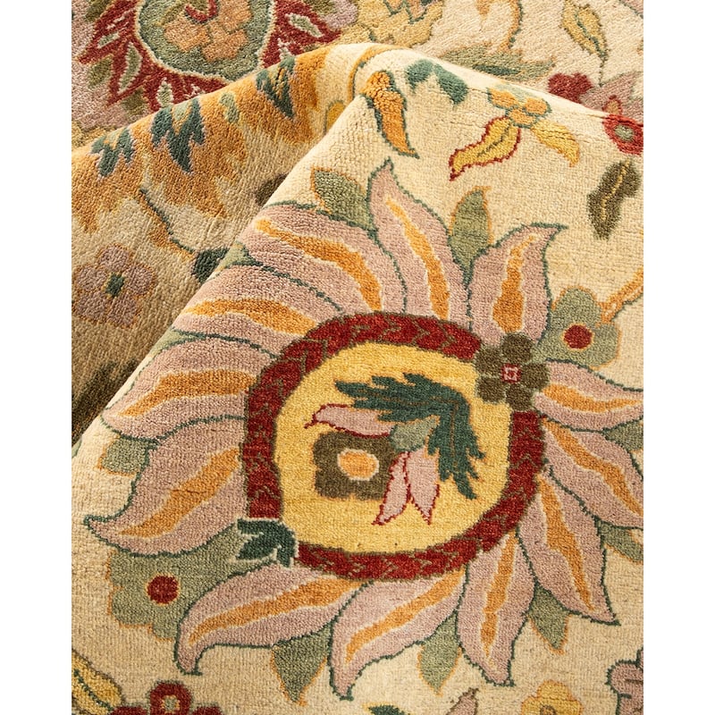 Overton Hand Knotted Wool Vintage Inspired Traditional Mogul Ivory Area Rug - 9 x 12