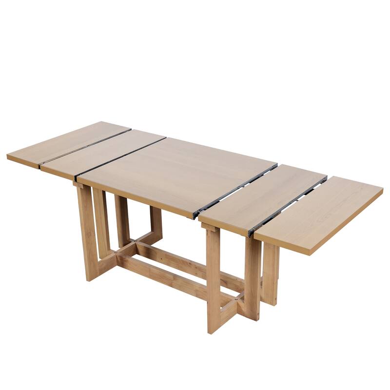 82" Rustic Extendable Dining Table with 2 Removable Leaves, Trestle Kitchen Table