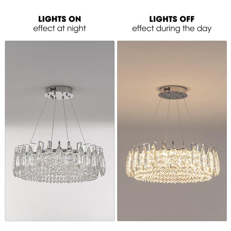 23.6 in. Chrome Crystal Chandelier Round Modern Chandelier Luxury Pendant Ceiling Light Fixture for Dining Room Living Room