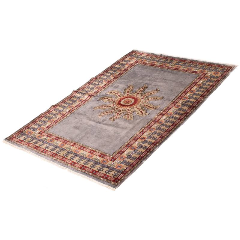 ECARPETGALLERY Hand-knotted Kashmir Grey Silk Rug - 4'10 x 7'0