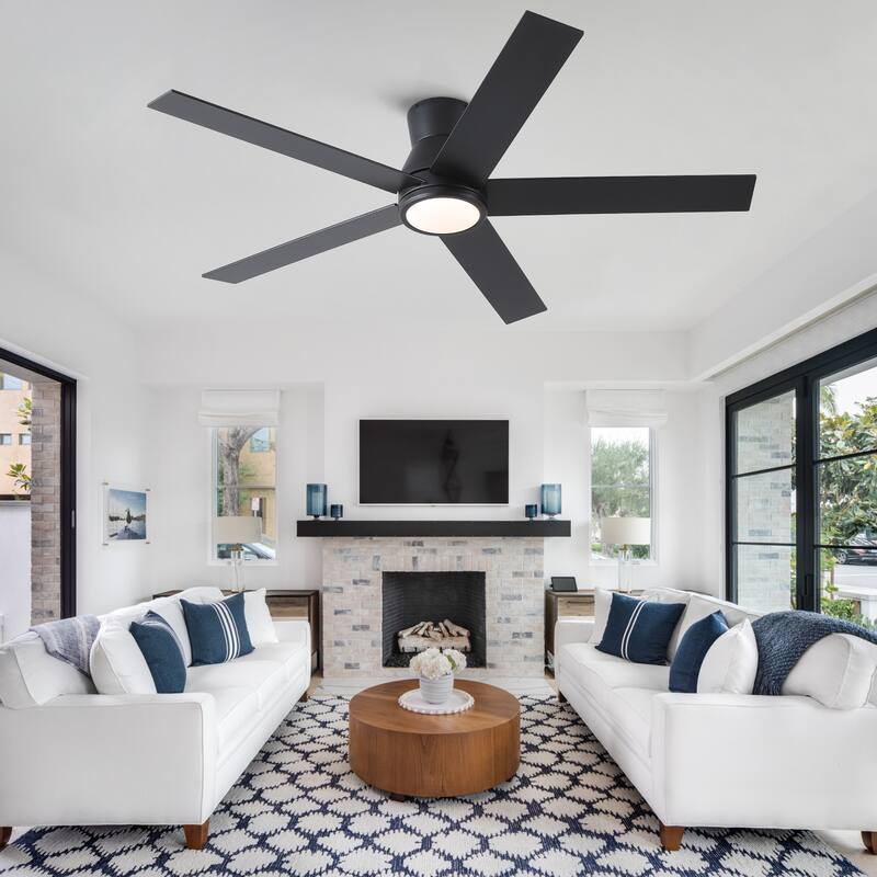 YUHAO AeroLite 48 in. Indoor White Low Profile Standard Ceiling Fan with Bright White Integrated LED Light Kit, Remote Included