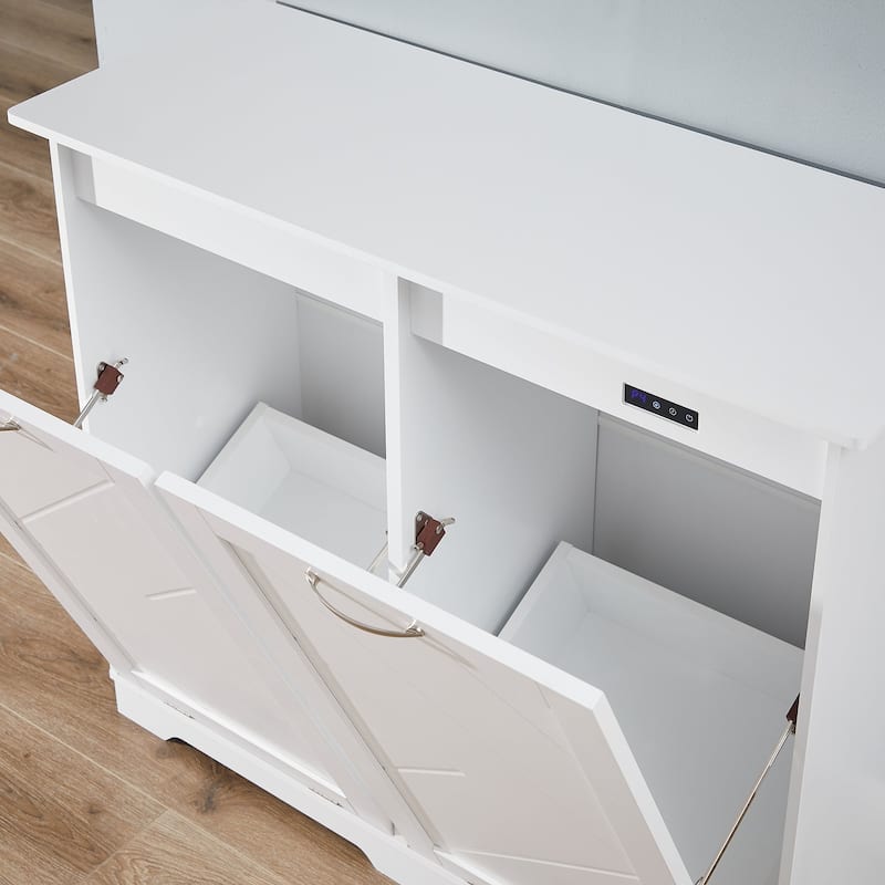 VECELO White Double Tilt Out Trash Cabinet with Negative Ion Deodorizing Function Hidden Trash Can Design for Kitchen