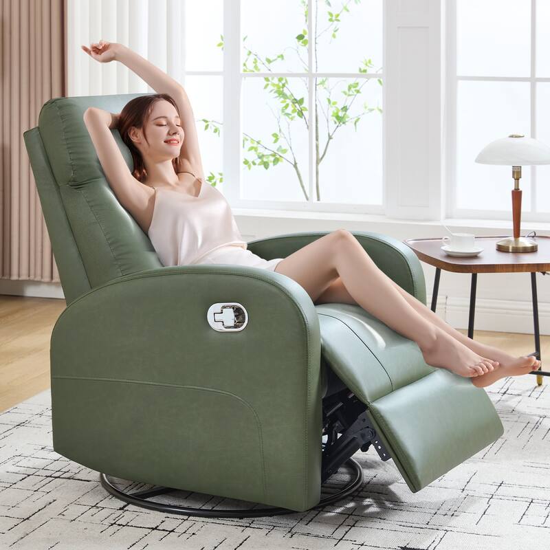 HOMYKA Modern Faux Leather Rocking Recliner with Swivel