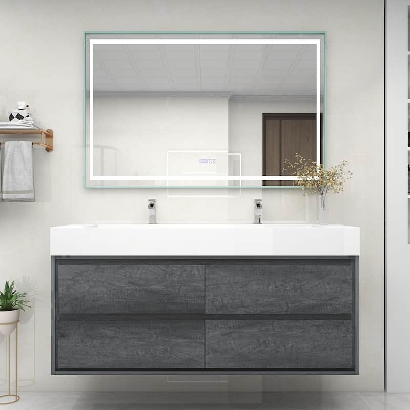 Victoria 60" Wall Mounted Modern Vanity with Double Acrylic Sink