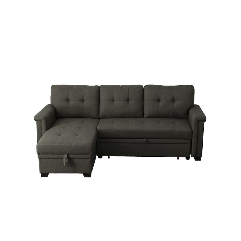 Ruben 84 Inch Reversible Sleeper Sectional Sofa, Storage Chaise, Dark Gray